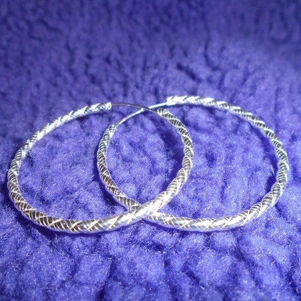 Big hammered rope textured hoop earrings, 925 Sterling Silver diamond cut large hoops, 35mm 0r 20mm hoops, sterling infinity tube hoops GIFT