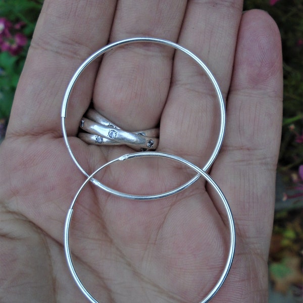 Big silver hoops, 925 Sterling Silver hoop, Medium large 40mm 1.5" Hoop Earrings, Big Endless infinity hoop, thin light dainty hoop earrings