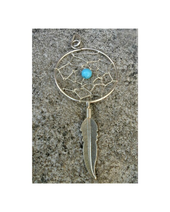 Dream catcher with feather, 925 Sterling Silver, P