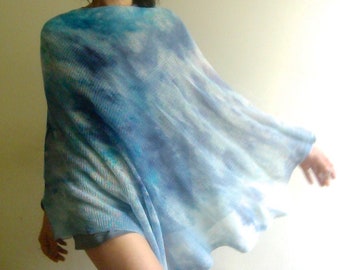 Hand-Dyed Linen Knit Poncho: Blue Vegan Cover-Up