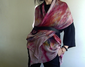 Hand-Painted Cotton Scarf: Large Colorful Knit Shawl