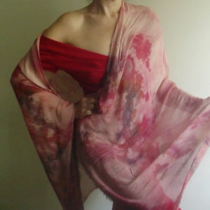 red hand-painted pareo scarf, boho shawl malong hand dyed, summer sarong, beach cover up, unique vegan warp dress color therapy by Tati
