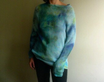 Oversized cotton sweater, hand-dyed jumper, skin-friendly sweater, Tie Dyed Sweatshirt, One-of-a-Kind Gift, Sexy, vegan sweater by Tati