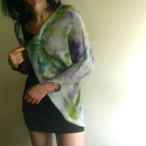 Hand-Dyed Cotton Knit Cardigan: Colorful Kimono Shrug, Vegan Fashion