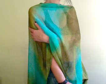 hand-dyed linen poncho, warp, unique linen knit scarf, linen knitwear, linen overtop, knit cover up, one of a kind VEGAN  fashion by Tati