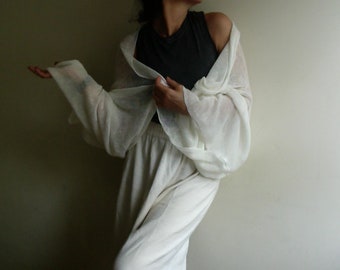 White Linen Kimono Cardigan, not only Bridal, Wedding Shrug, Linen Poncho scarf