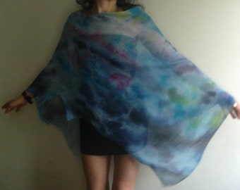 unique Linen poncho, cover-up sweater Loose knit, unique linen shawl, linen knit, hand painted colorfull vegan knitwear by Tati