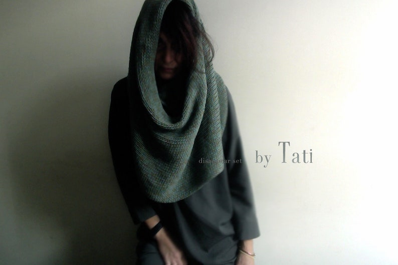 gray, loose asymmetrical sweater Cotton cozy Croshet grey Neckwarmer Collar Casual Chunky Croshet Scarf Woman sustainable vegan by Tati image 7