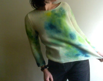 green cotton sweater, hand-dyed, skin-friendly green sweater, cotton sweatshirt, one of a kind, hand-painted unique vegan knitwear by Tati