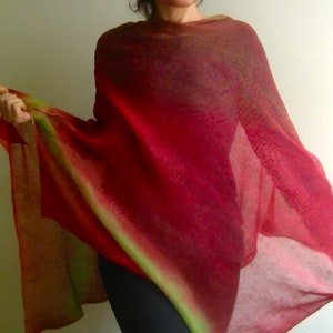 red linen poncho natural linen PONCHO red end green VEGAN sustainable knitwear by Tati image 2