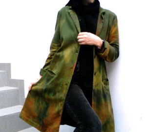 hand-dyed cotton coat, upcycled coat, jacket, unique sustainable avantgarde coat, minimalist, recycled, cotton, green vegan coat by Tati