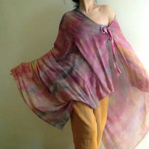 hand-painted pareo scarf with tie, hand dyed poncho, scarf, summer sarong, beach cover up, unique vegan warp dress boho shawl,sarong by Tati