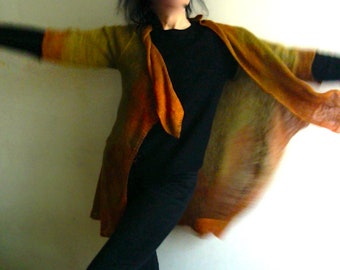 Leinen Cardigan handgefärbt, handgefärbte asymmetrische Leinen Cardigan, leichter Leinen Pullover, Leinen Kimono, Leinen Strickmantel erdfarben von Tati