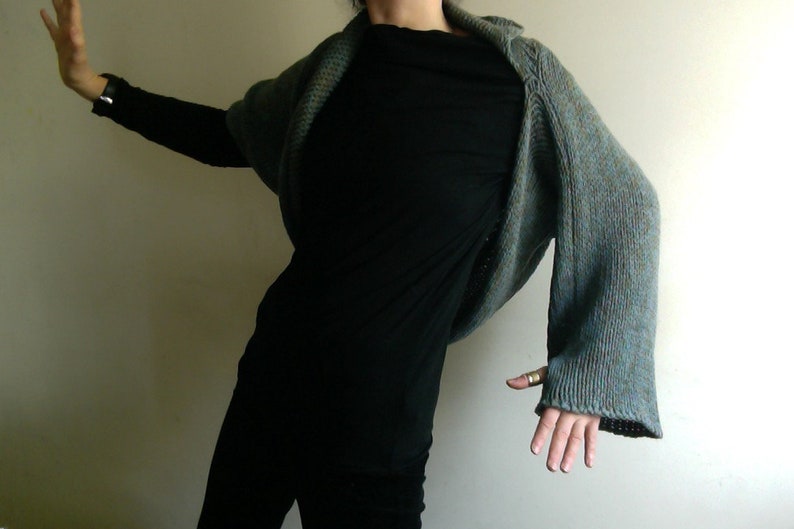 gray, loose asymmetrical sweater Cotton cozy Croshet grey Neckwarmer Collar Casual Chunky Croshet Scarf Woman sustainable vegan by Tati image 4