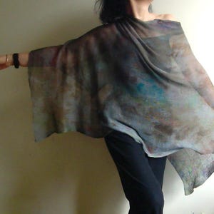 Hand Dyed Linen Poncho: Unique, painted Knit Scarf, Vegan Fashion