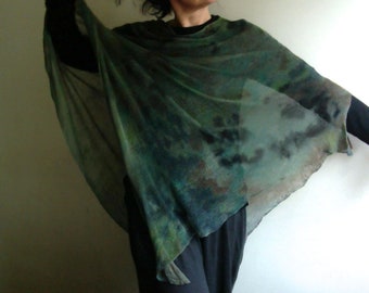 linen summer PONCHO, scarf, hand-dyed unique knitwear, linen warp, knit linen shawl, oversized cape, linen summer top, vegan fashion by Tati