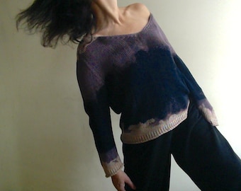 Hand-Dyed Organic Cotton Knit Sweater - Unique Vegan Pullover