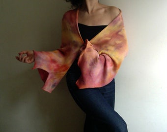 cotton Bolero shrug, Poncho, hand dyed Cape, Knitted cotton kimono Wrap, cotton shawl, hand-dyed cotton knit cardigan, unique vegan fashion