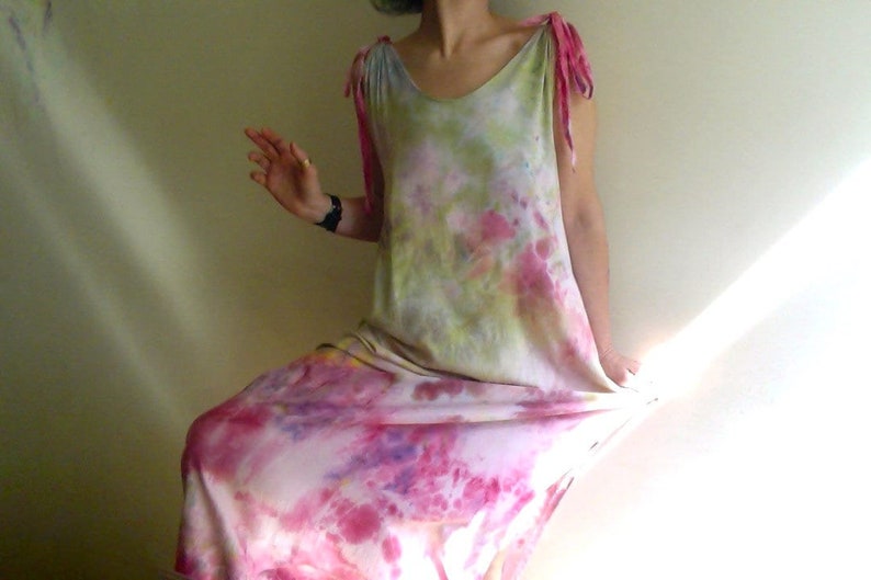 colorful maxi dress, long summer dress, hand dyed maxi dress for summer, summer long tunic, unique dress, by Tati image 2