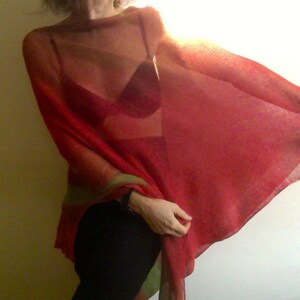 red linen poncho natural linen PONCHO red end green VEGAN sustainable knitwear by Tati image 8