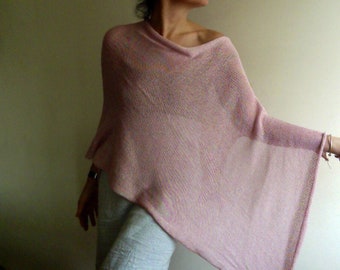 light pink cotton PONCHO, knit cape, wrap overtop, soft cotton knit, unique VEGAN knitwear, color therapy, pink, light cotton scarf by Tati