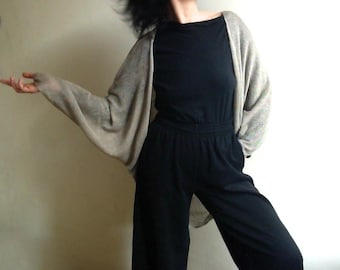 Natural Linen Cardigan, Slouchy Oversized Shrug, Vegan Cocoon Kimono Jacket, Loose Knit Beige Sweater, One Size Boho Duster, Gift for Her