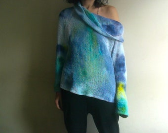 unique knitted sweater, vegan, hand-dyed, skin-friendly sweater, women's knitted sweater, one of a kind, watercolor sweater by Tati