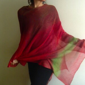 red linen poncho natural linen PONCHO red end green VEGAN sustainable knitwear by Tati image 3