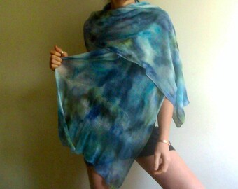 blue linen scarf, hand-dyed linen shawl, large linen wrap, unique, summer linen knitwear, sustainable, vegan unique gift by Tati