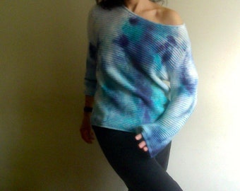 unique blue cotton sweater, vegan blouse, hand-dyed, skin-friendly sweater, women's knitted sweater, one of a kind, unique knitwear by Tati