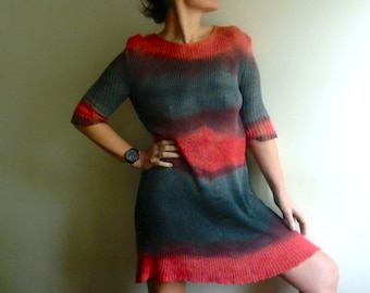 unique knit cotton Dress, hand-painted, unique, cotton tunic, summer mini dress, hand-dyed tunic, organic cotton dress, vegan by Tati