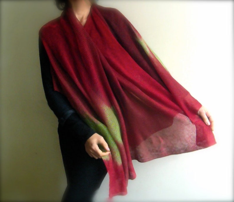 red linen poncho natural linen PONCHO red end green VEGAN sustainable knitwear by Tati image 5