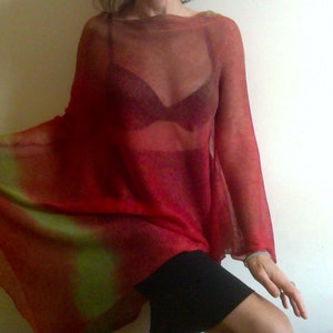 red linen poncho natural linen PONCHO red end green VEGAN sustainable knitwear by Tati image 9