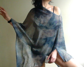 Hand-Dyed Linen Knit Poncho: Vegan Versatile Wrap
