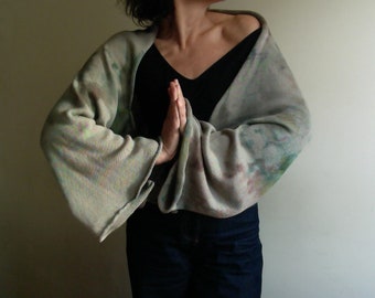 Bolero aus Bio-Baumwolle, Poncho, handgefärbtes Cape, Kimono-Wrap aus Baumwolle, Strickschal, einzigartige vegane Mode