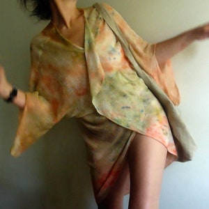 Hand-Dyed Linen Cardigan: Colorful Kimono Poncho, Knit Cape