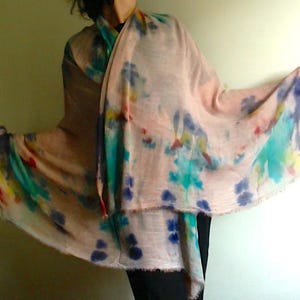 hand-painted pareo scarf boho shawl malong hand dyed, summer sarong, beach cover up, unique vegan warp dress color therapy blue by Tati