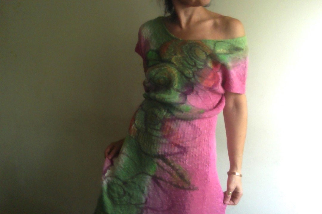 Pink and Green Summer Midi Dressunique 