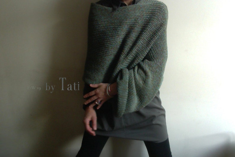 gray, loose asymmetrical sweater Cotton cozy Croshet grey Neckwarmer Collar Casual Chunky Croshet Scarf Woman sustainable vegan by Tati image 2