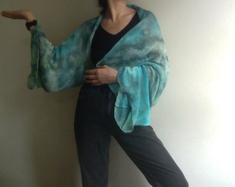 Linen Bolero shrug,Poncho,blue linen Cape,Knitted Linen kimono Wrap, blue shawl, hand dyed linen cardigan, unique vegan fashion