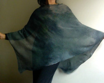 hand-dyed unique Linen poncho,linen kimono Loose knit, vegan fashion, linen scarf, light linen sweater, dark multicolor linen knit by Tati