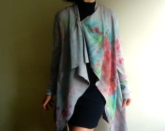 Unique Cardigan, jersey coat, hand-dyed knit kimono cardigan, colorfull cardigan, unique, long blezer, Vegan, hand-painted sweater by Tati