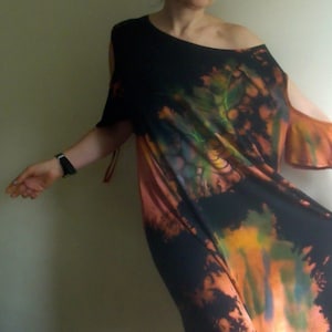 Hand-Painted Black Midi Dress: Avantgarde Oversize Vegan Tunic