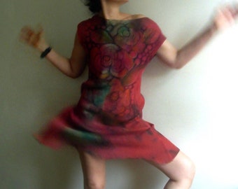 Vestido midi floral pintado a mano: túnica de punto de algodón orgánico