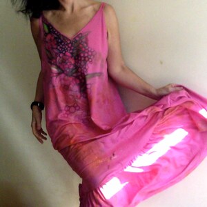 Hand-Painted Maxi Dress: Pink Summer Tunic, Strappy Back