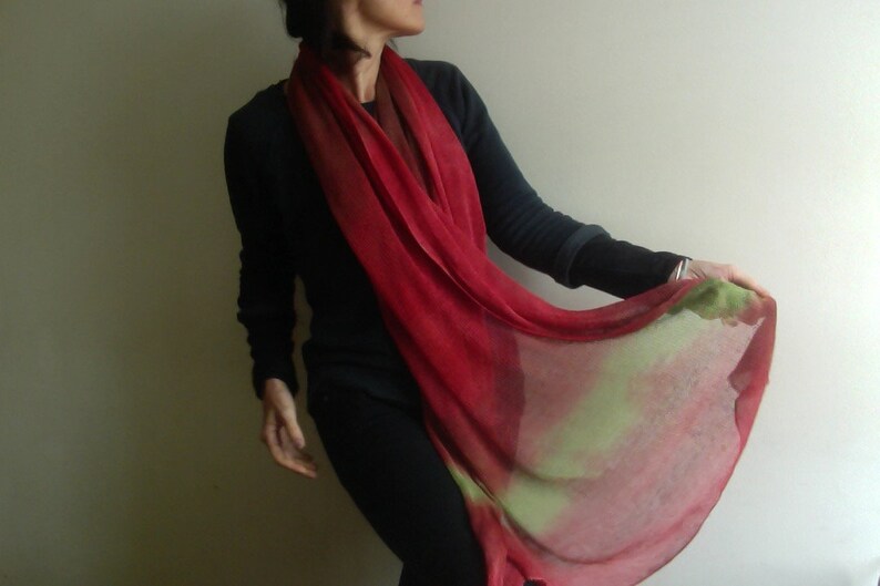 red linen poncho natural linen PONCHO red end green VEGAN sustainable knitwear by Tati image 4