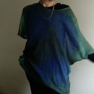 Linen Tunic, linen knit T-SHIRT, kimono blouse, oversize linen top, blue green shirt, hand-dyed unique linen knitwear vegan fashion by Tati image 6