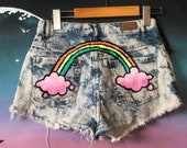 Rainbow Butt hand painted thrifted shorts