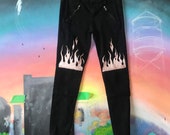 Rose Gold Flames, Up-cycled Pants, Hand Painted