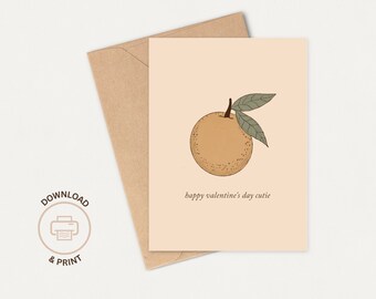 Happy Valentine's Day Cutie - Printable Card, Instant Download PDF, Valentine's Card Template, Fruit Puns, Foldable Greeting Card